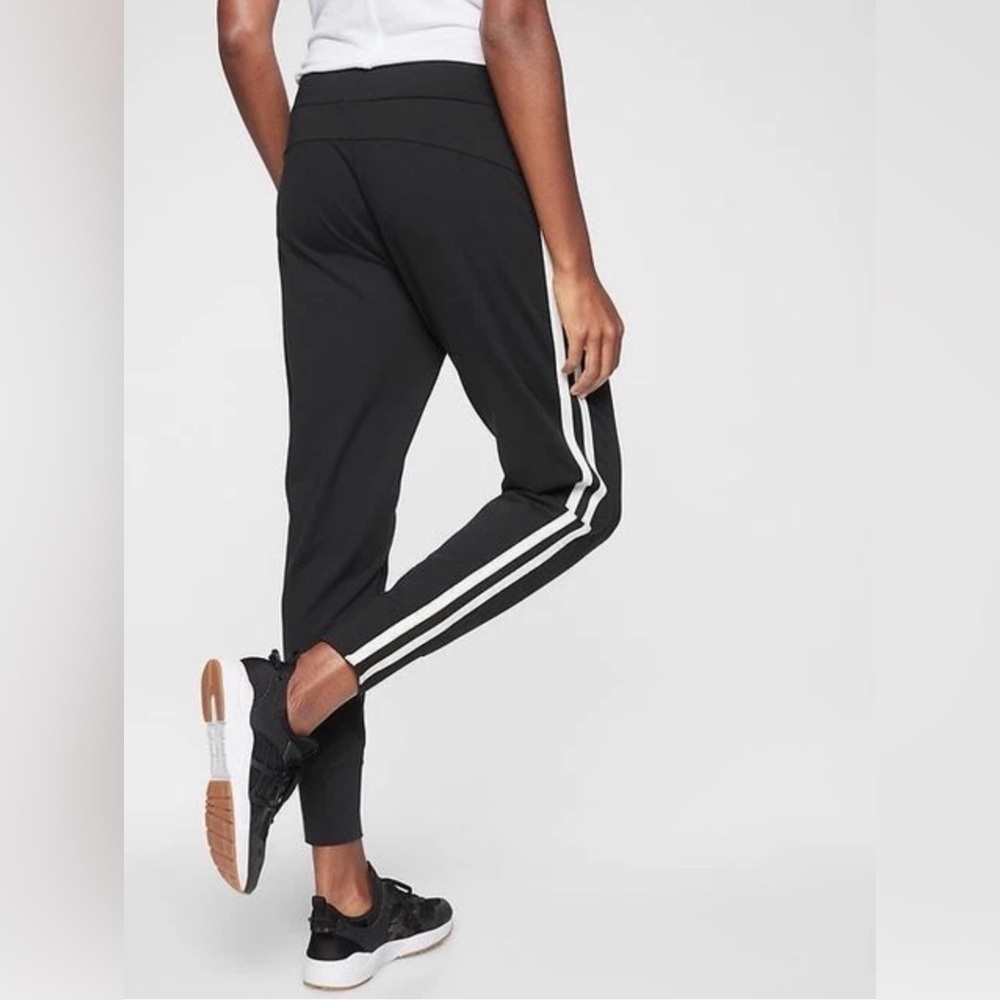 Athleta Woman’s Black Joggers with White Stripe Accents, Size Large Petite. - Picture 2 of 15